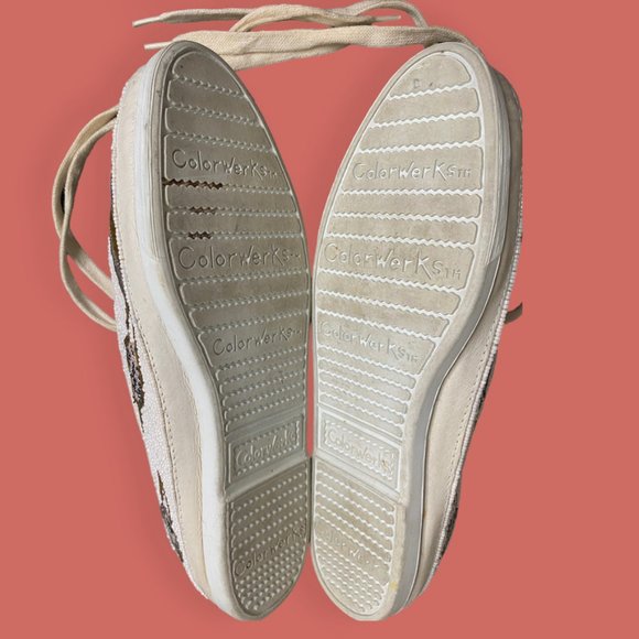 🎉 HP 🕰️ VTG RARE 90s COLORWERKS BEADED CLOCK CASUAL SNEAKERS SZ 10 - Picture 12 of 15